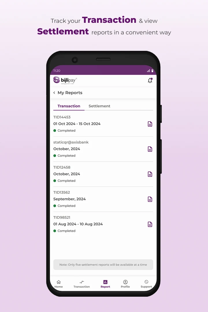 Download your statement instantly in PDF/XL format