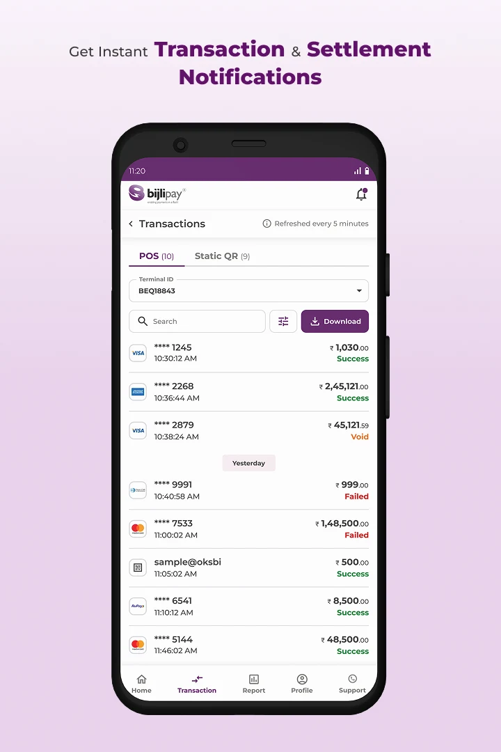 Get instant Transaction & Settlement Notifications
